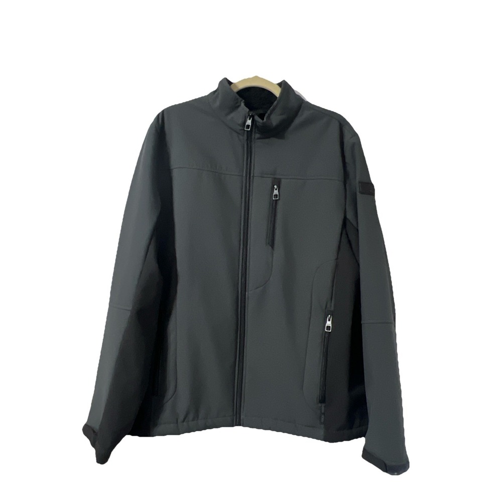 Tumi Jacket Mens Large  Black Gray Fleece Lined Full‎ Zip Soft Shell